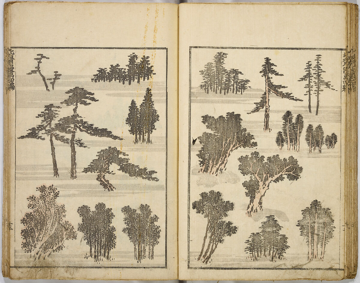 Random Sketches by Hokusai, Katsushika Hokusai (Japanese, Tokyo (Edo) 1760–1849 Tokyo (Edo)), Eight volumes of woodblock printed books; ink and color on paper, Japan