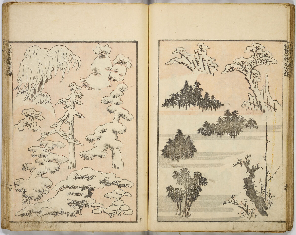Random Sketches by Hokusai, Katsushika Hokusai (Japanese, Tokyo (Edo) 1760–1849 Tokyo (Edo)), Eight volumes of woodblock printed books; ink and color on paper, Japan