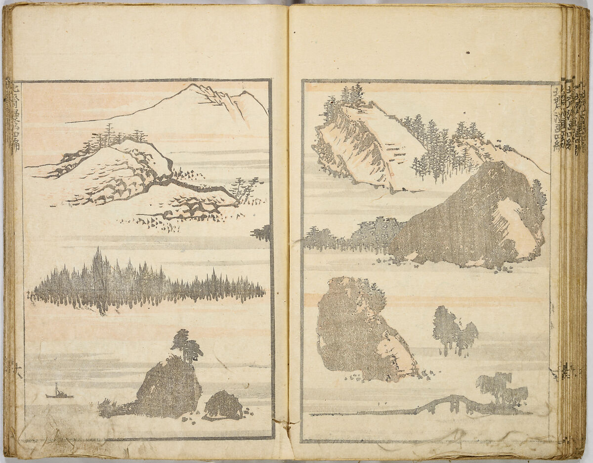 Random Sketches by Hokusai, Katsushika Hokusai (Japanese, Tokyo (Edo) 1760–1849 Tokyo (Edo)), Eight volumes of woodblock printed books; ink and color on paper, Japan