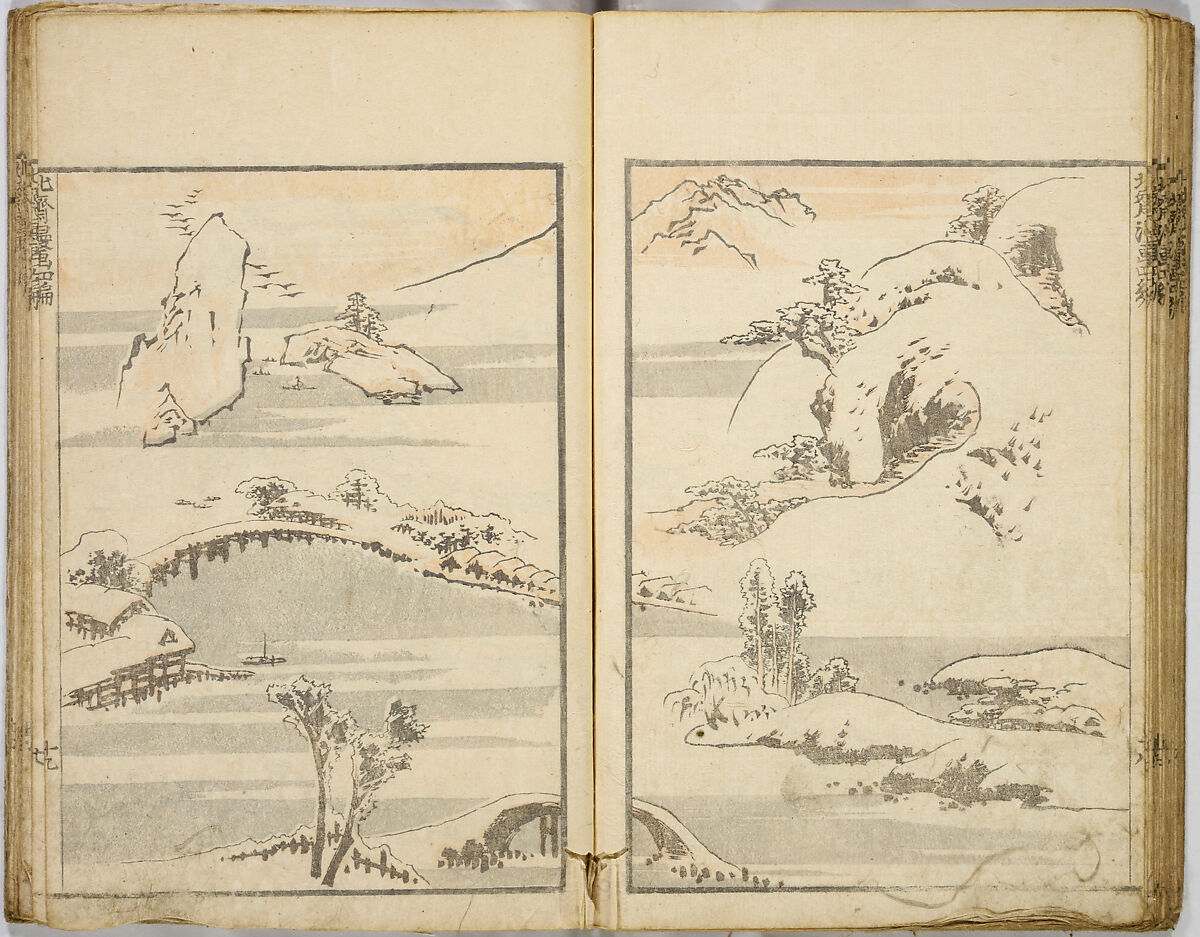 Random Sketches by Hokusai, Katsushika Hokusai (Japanese, Tokyo (Edo) 1760–1849 Tokyo (Edo)), Eight volumes of woodblock printed books; ink and color on paper, Japan