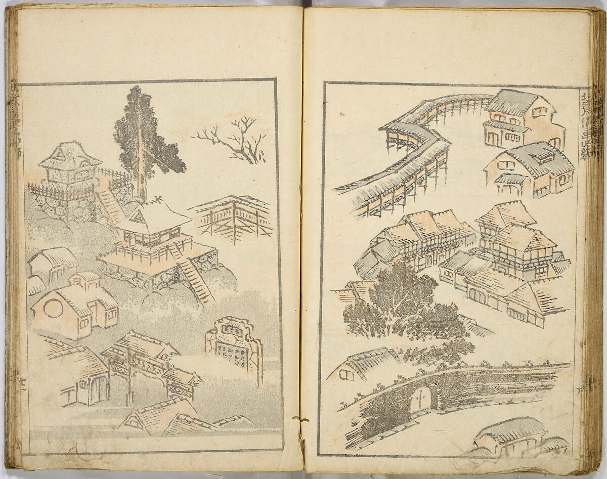 Random Sketches by Hokusai, Katsushika Hokusai (Japanese, Tokyo (Edo) 1760–1849 Tokyo (Edo)), Eight volumes of woodblock printed books; ink and color on paper, Japan