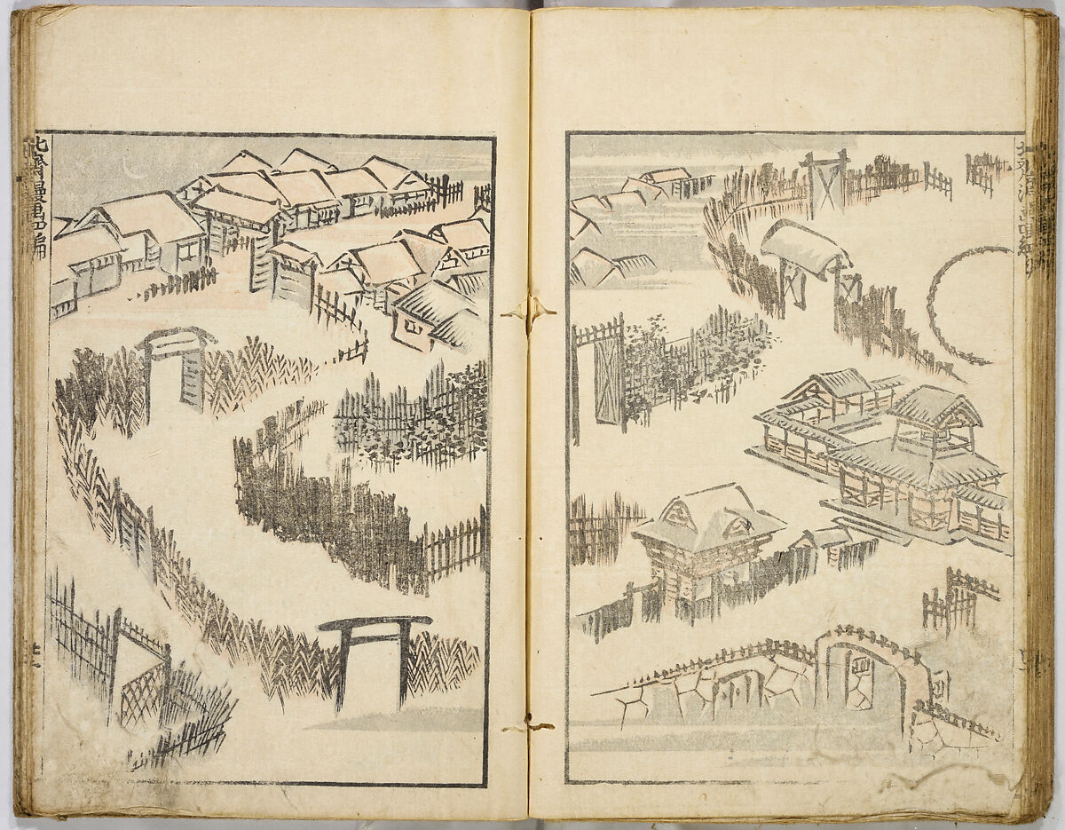 Random Sketches by Hokusai, Katsushika Hokusai (Japanese, Tokyo (Edo) 1760–1849 Tokyo (Edo)), Eight volumes of woodblock printed books; ink and color on paper, Japan