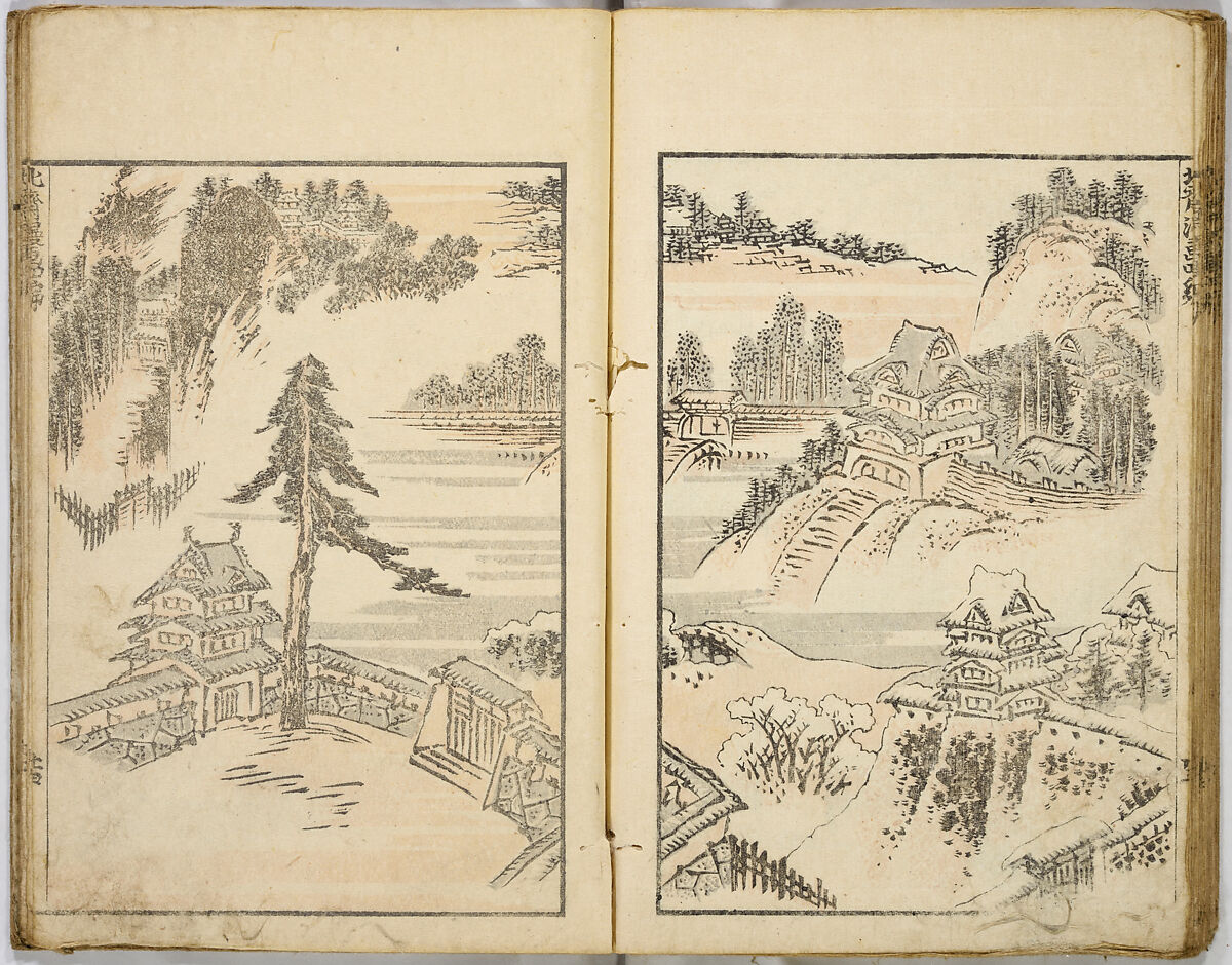 Random Sketches by Hokusai, Katsushika Hokusai (Japanese, Tokyo (Edo) 1760–1849 Tokyo (Edo)), Eight volumes of woodblock printed books; ink and color on paper, Japan
