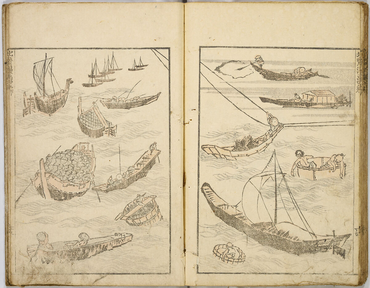 Random Sketches by Hokusai, Katsushika Hokusai (Japanese, Tokyo (Edo) 1760–1849 Tokyo (Edo)), Eight volumes of woodblock printed books; ink and color on paper, Japan