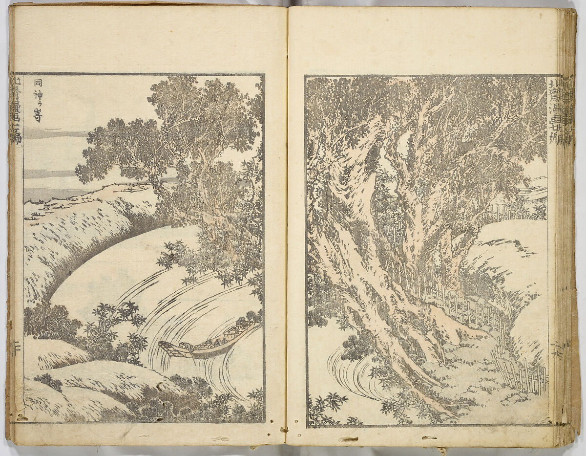 Random Sketches by Hokusai, Katsushika Hokusai (Japanese, Tokyo (Edo) 1760–1849 Tokyo (Edo)), Eight volumes of woodblock printed books; ink and color on paper, Japan