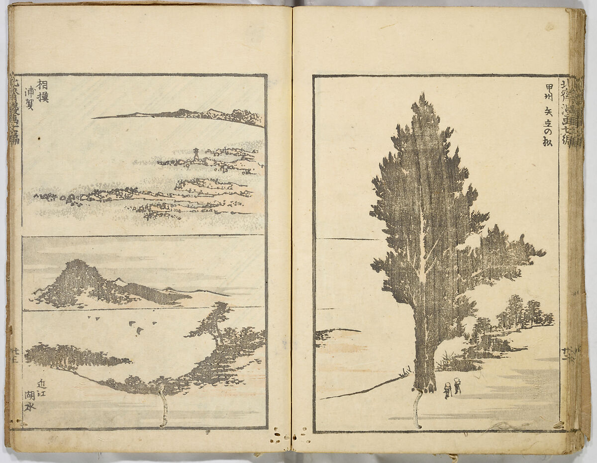 Random Sketches by Hokusai, Katsushika Hokusai (Japanese, Tokyo (Edo) 1760–1849 Tokyo (Edo)), Eight volumes of woodblock printed books; ink and color on paper, Japan