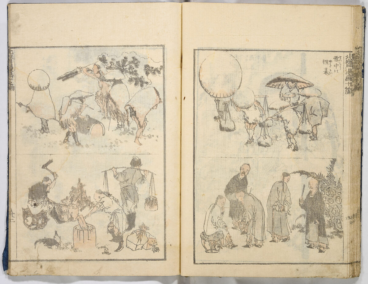 Random Sketches by Hokusai, Katsushika Hokusai (Japanese, Tokyo (Edo) 1760–1849 Tokyo (Edo)), Eight volumes of woodblock printed books; ink and color on paper, Japan