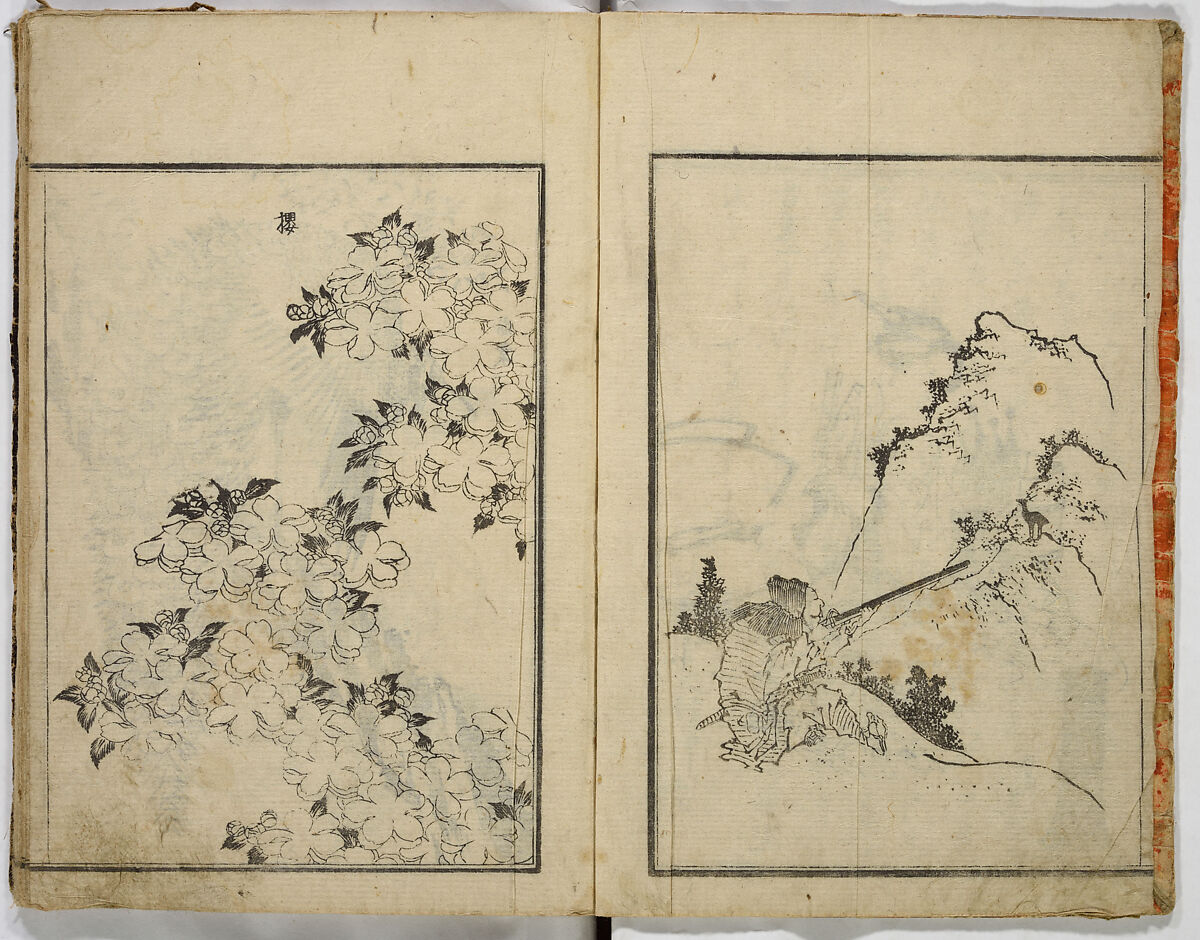 Random Sketches by Hokusai, Katsushika Hokusai (Japanese, Tokyo (Edo) 1760–1849 Tokyo (Edo)), Eight volumes of woodblock printed books; ink and color on paper, Japan 