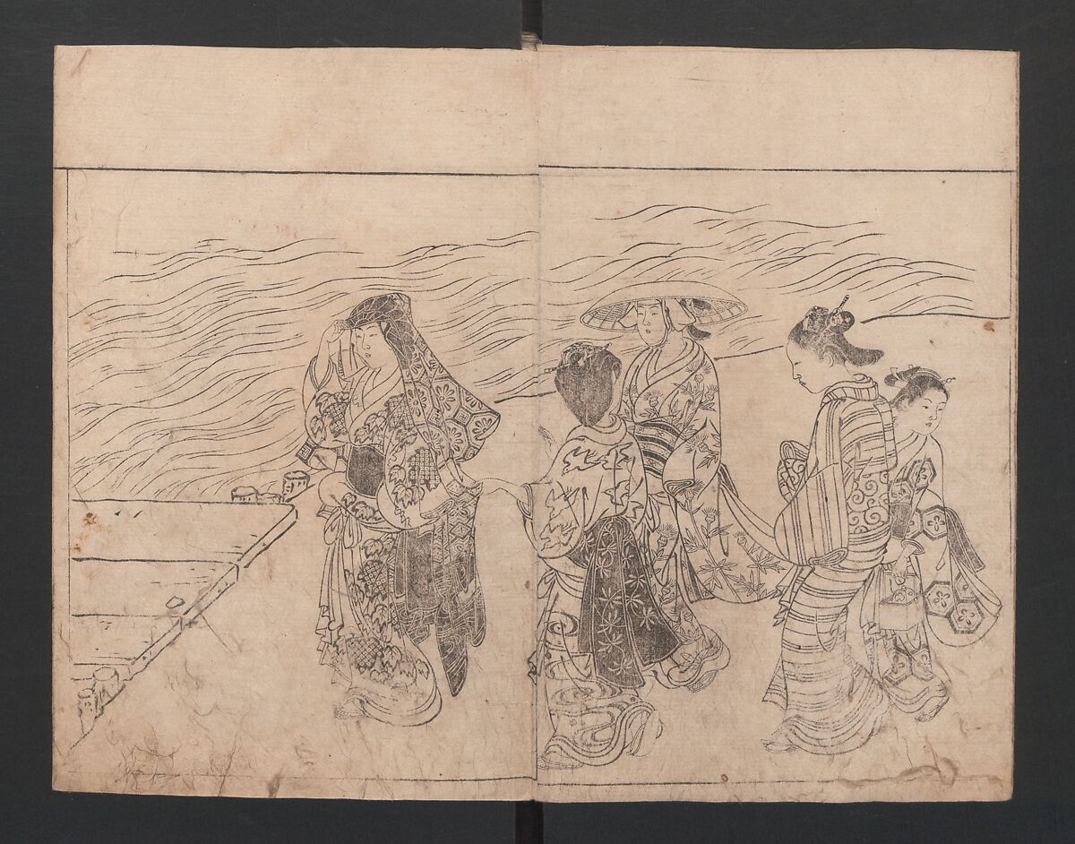 The Mrawing manual: The Evergreens (Ehon Tokiwagusa) 絵本常盤草, Nishikawa Sukenobu 西川祐信 (Japanese, 1671–1750), One volume, black and white, twenty-five double-page sheets; ink on paper, Japan