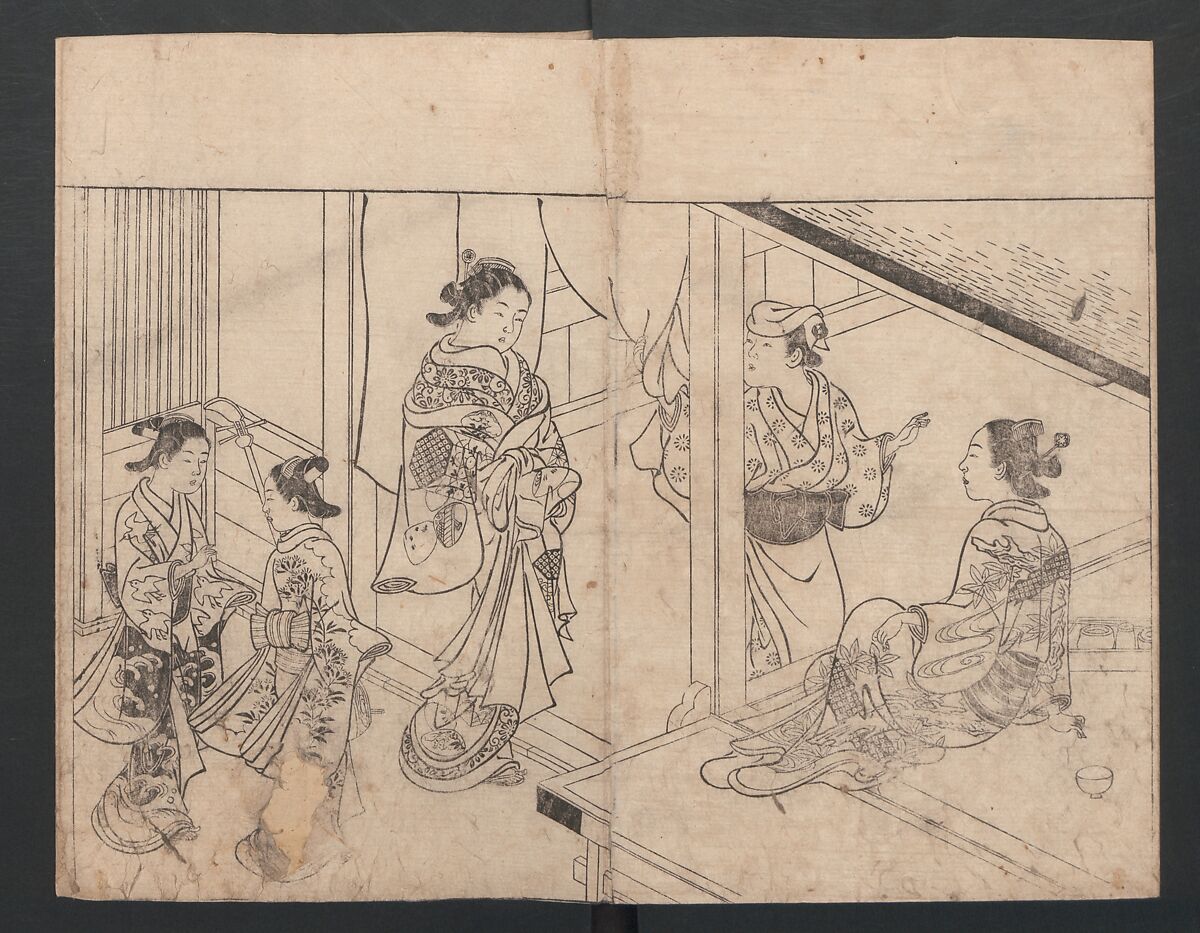 The Mrawing manual: The Evergreens (Ehon Tokiwagusa) 絵本常盤草, Nishikawa Sukenobu 西川祐信 (Japanese, 1671–1750), One volume, black and white, twenty-five double-page sheets; ink on paper, Japan