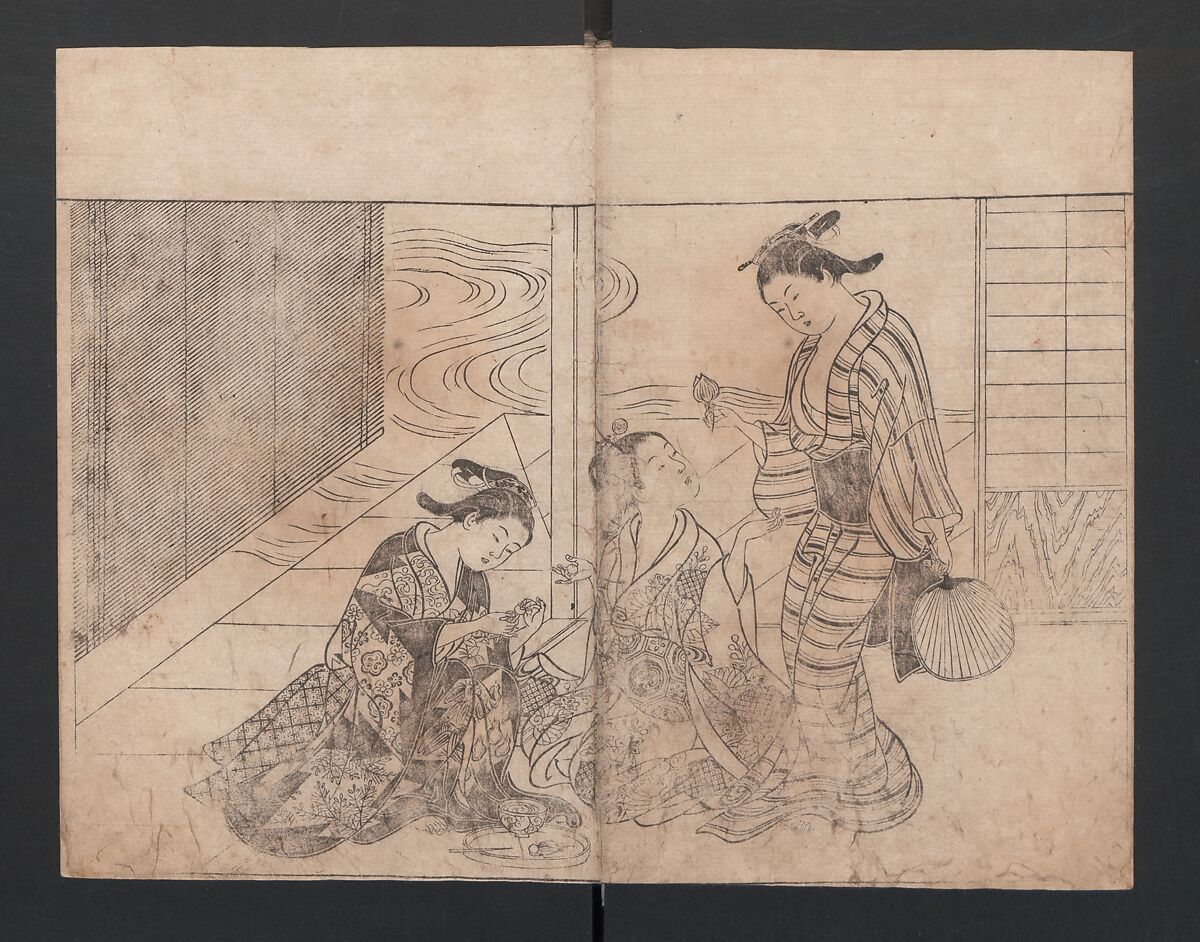The Mrawing manual: The Evergreens (Ehon Tokiwagusa) 絵本常盤草, Nishikawa Sukenobu 西川祐信 (Japanese, 1671–1750), One volume, black and white, twenty-five double-page sheets; ink on paper, Japan