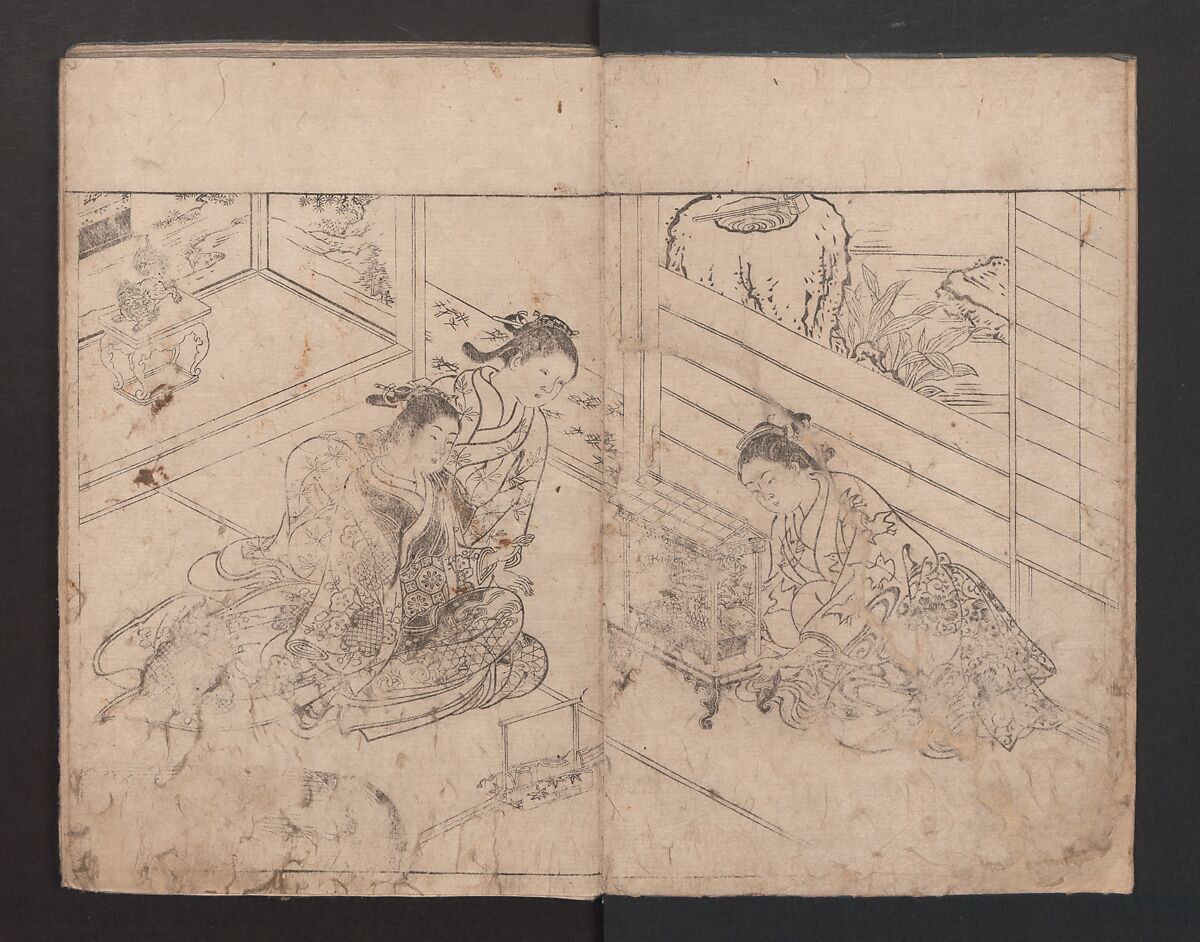 The Mrawing manual: The Evergreens (Ehon Tokiwagusa) 絵本常盤草, Nishikawa Sukenobu 西川祐信 (Japanese, 1671–1750), One volume, black and white, twenty-five double-page sheets; ink on paper, Japan
