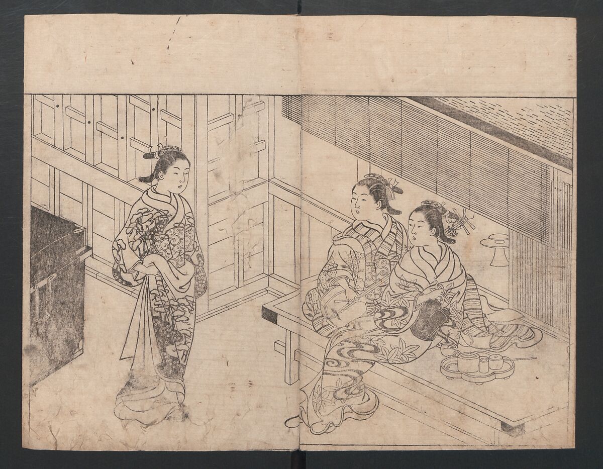 The Mrawing manual: The Evergreens (Ehon Tokiwagusa) 絵本常盤草, Nishikawa Sukenobu 西川祐信 (Japanese, 1671–1750), One volume, black and white, twenty-five double-page sheets; ink on paper, Japan