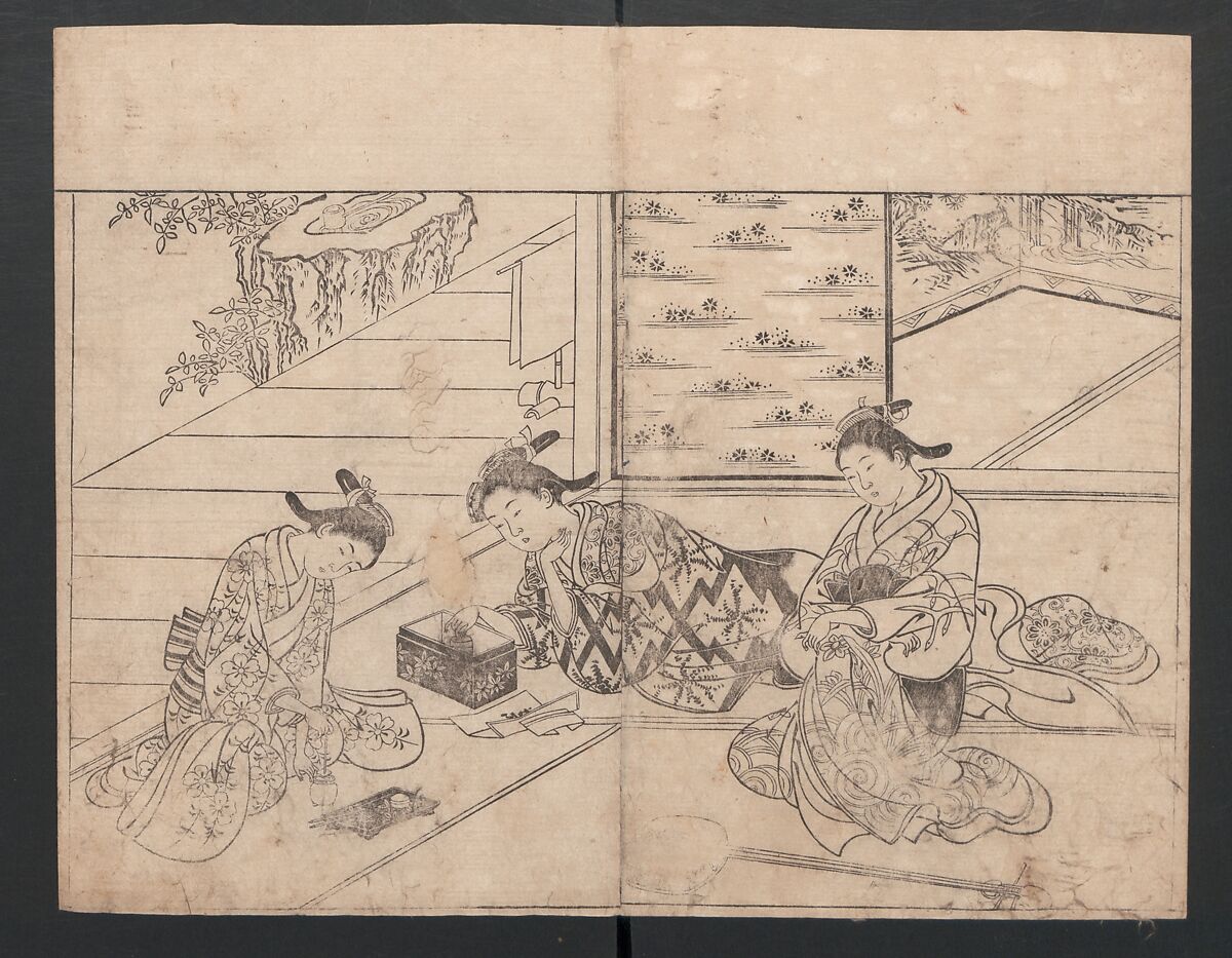 The Mrawing manual: The Evergreens (Ehon Tokiwagusa) 絵本常盤草, Nishikawa Sukenobu 西川祐信 (Japanese, 1671–1750), One volume, black and white, twenty-five double-page sheets; ink on paper, Japan