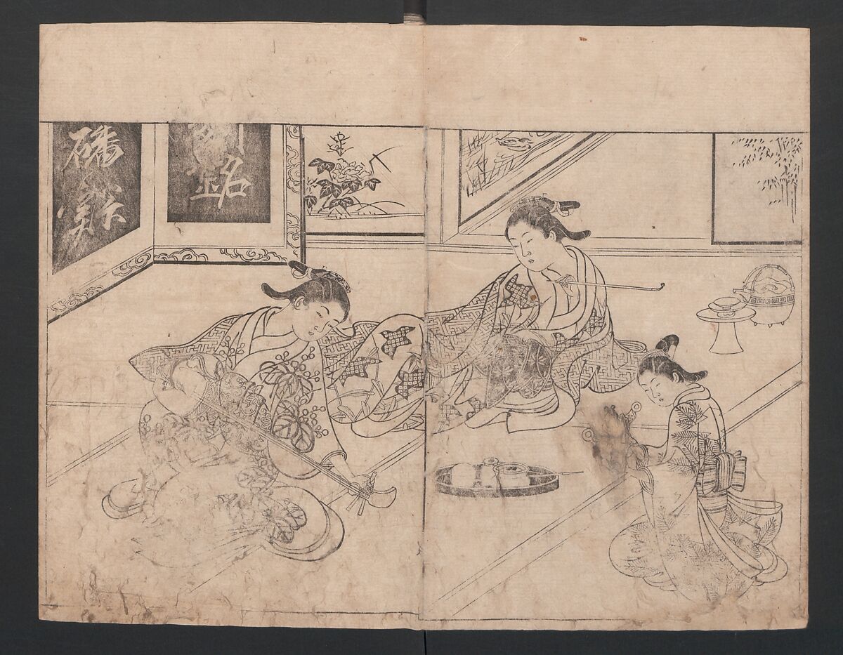 The Mrawing manual: The Evergreens (Ehon Tokiwagusa) 絵本常盤草, Nishikawa Sukenobu 西川祐信 (Japanese, 1671–1750), One volume, black and white, twenty-five double-page sheets; ink on paper, Japan