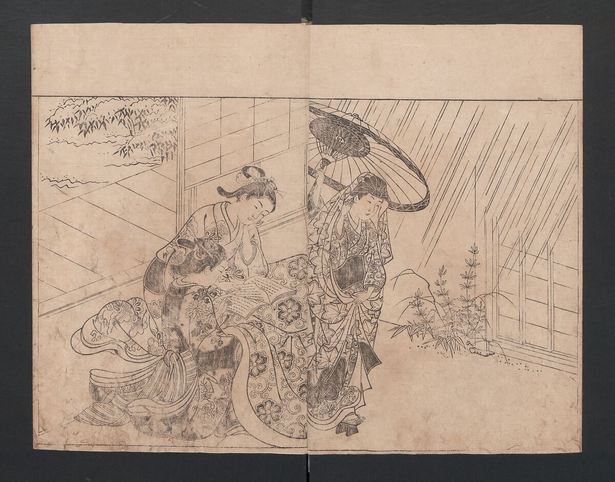 The Mrawing manual: The Evergreens (Ehon Tokiwagusa) 絵本常盤草, Nishikawa Sukenobu 西川祐信 (Japanese, 1671–1750), One volume, black and white, twenty-five double-page sheets; ink on paper, Japan