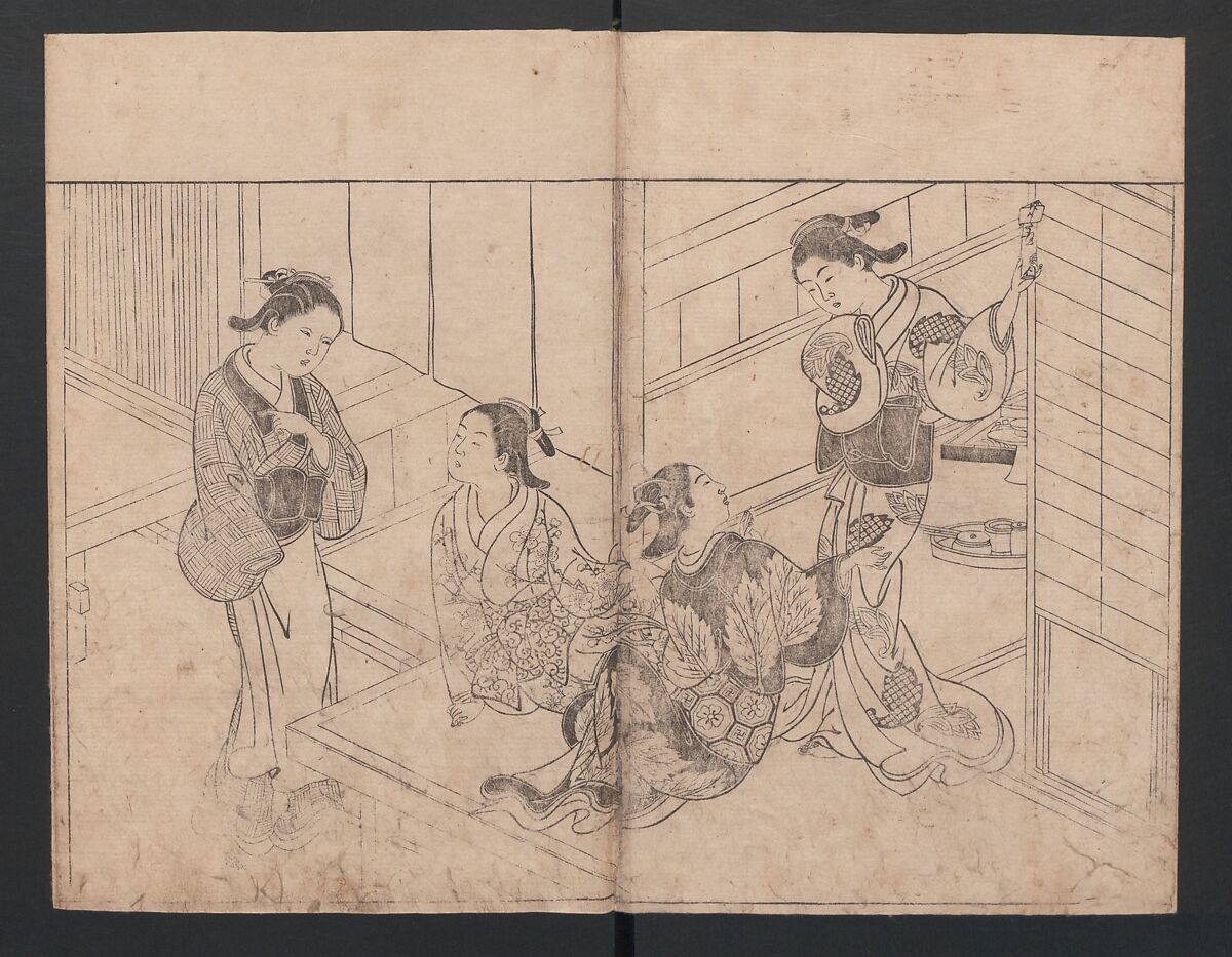 The Mrawing manual: The Evergreens (Ehon Tokiwagusa) 絵本常盤草, Nishikawa Sukenobu 西川祐信 (Japanese, 1671–1750), One volume, black and white, twenty-five double-page sheets; ink on paper, Japan