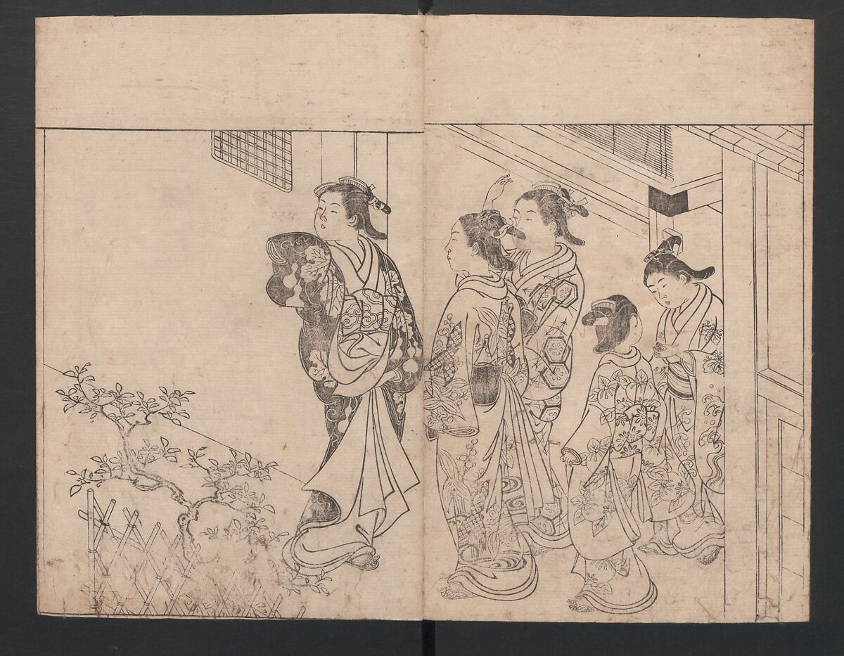 The Mrawing manual: The Evergreens (Ehon Tokiwagusa) 絵本常盤草, Nishikawa Sukenobu 西川祐信 (Japanese, 1671–1750), One volume, black and white, twenty-five double-page sheets; ink on paper, Japan
