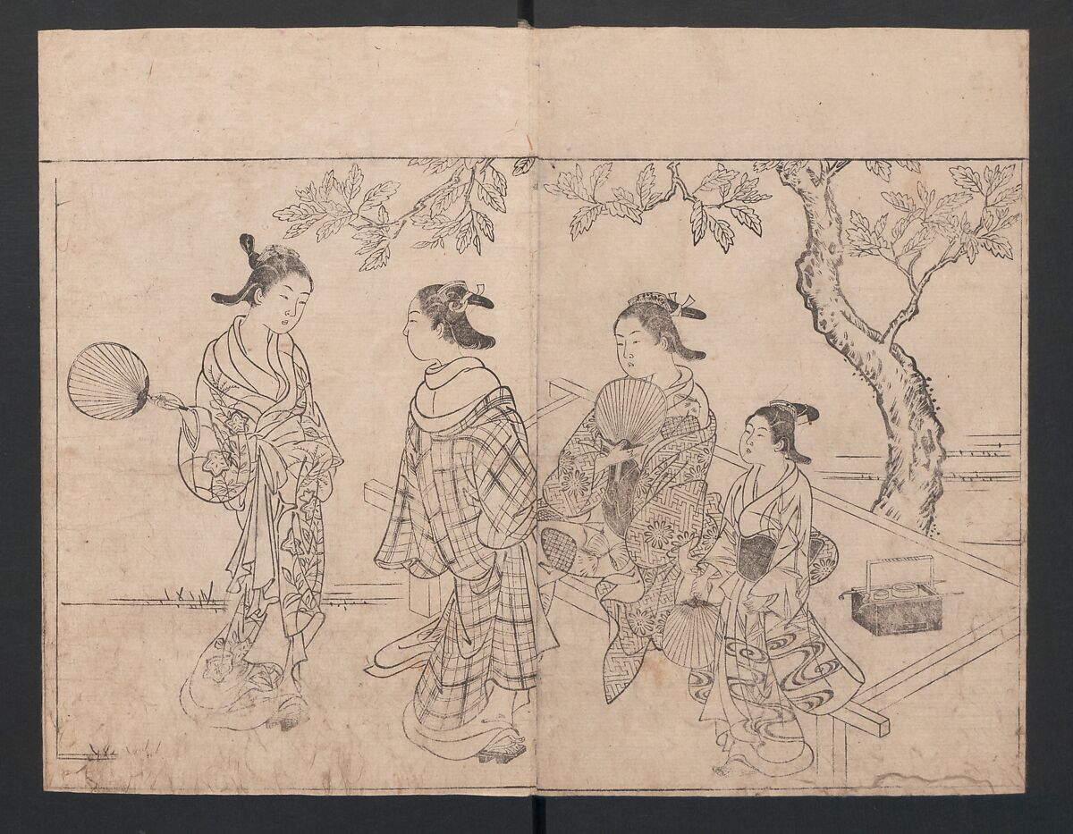 The Mrawing manual: The Evergreens (Ehon Tokiwagusa) 絵本常盤草, Nishikawa Sukenobu 西川祐信 (Japanese, 1671–1750), One volume, black and white, twenty-five double-page sheets; ink on paper, Japan