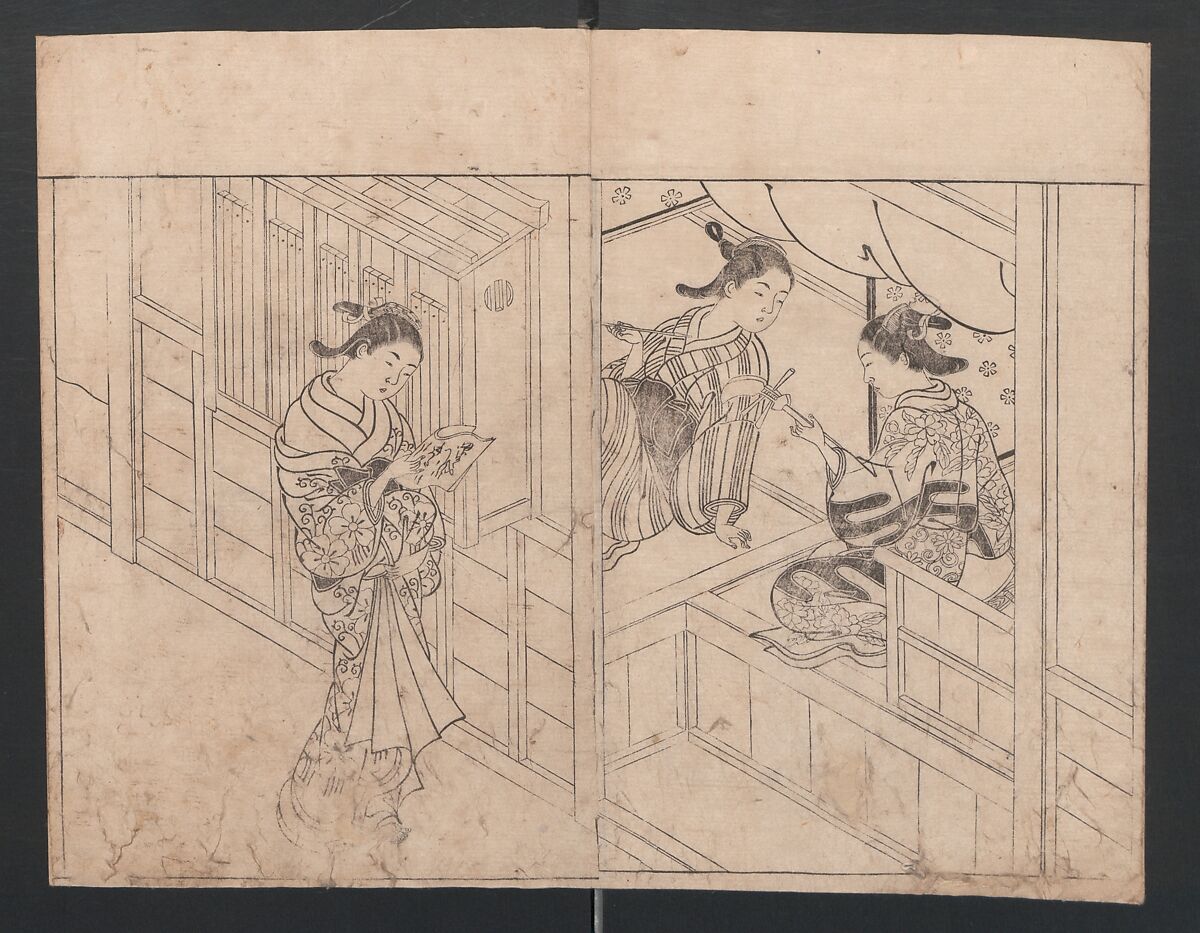 The Mrawing manual: The Evergreens (Ehon Tokiwagusa) 絵本常盤草, Nishikawa Sukenobu 西川祐信 (Japanese, 1671–1750), One volume, black and white, twenty-five double-page sheets; ink on paper, Japan