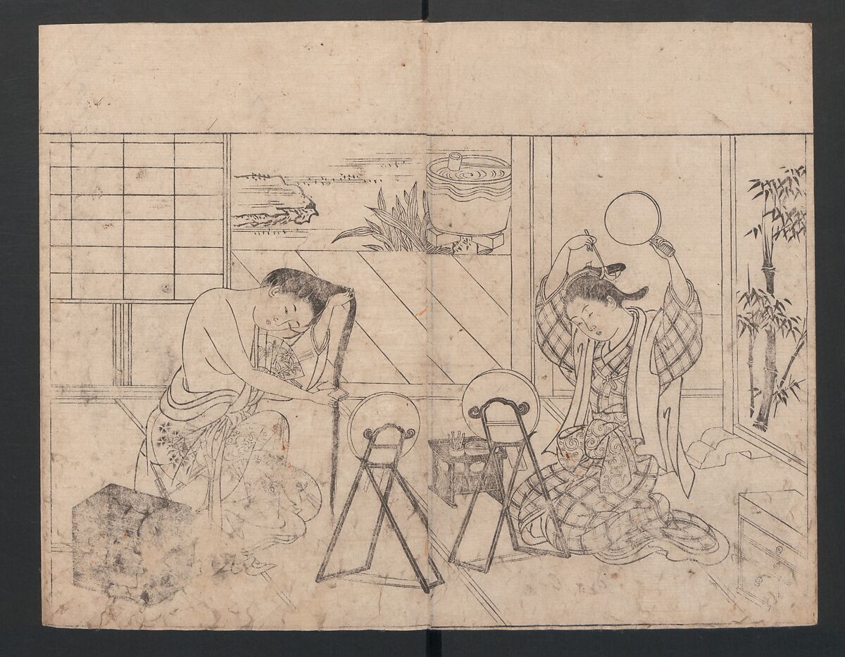 The Mrawing manual: The Evergreens (Ehon Tokiwagusa) 絵本常盤草, Nishikawa Sukenobu 西川祐信 (Japanese, 1671–1750), One volume, black and white, twenty-five double-page sheets; ink on paper, Japan