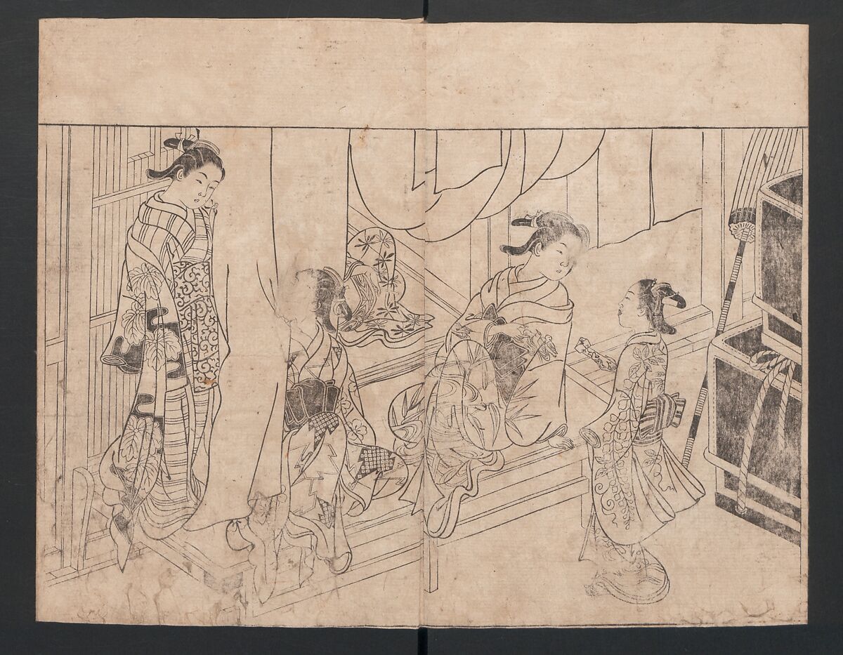 The Mrawing manual: The Evergreens (Ehon Tokiwagusa) 絵本常盤草, Nishikawa Sukenobu 西川祐信 (Japanese, 1671–1750), One volume, black and white, twenty-five double-page sheets; ink on paper, Japan