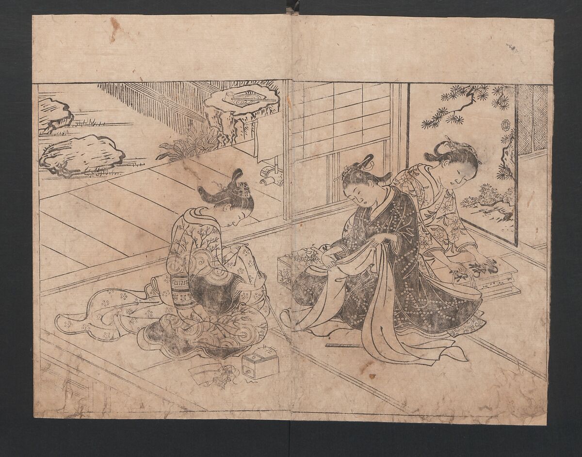 The Mrawing manual: The Evergreens (Ehon Tokiwagusa) 絵本常盤草, Nishikawa Sukenobu 西川祐信 (Japanese, 1671–1750), One volume, black and white, twenty-five double-page sheets; ink on paper, Japan