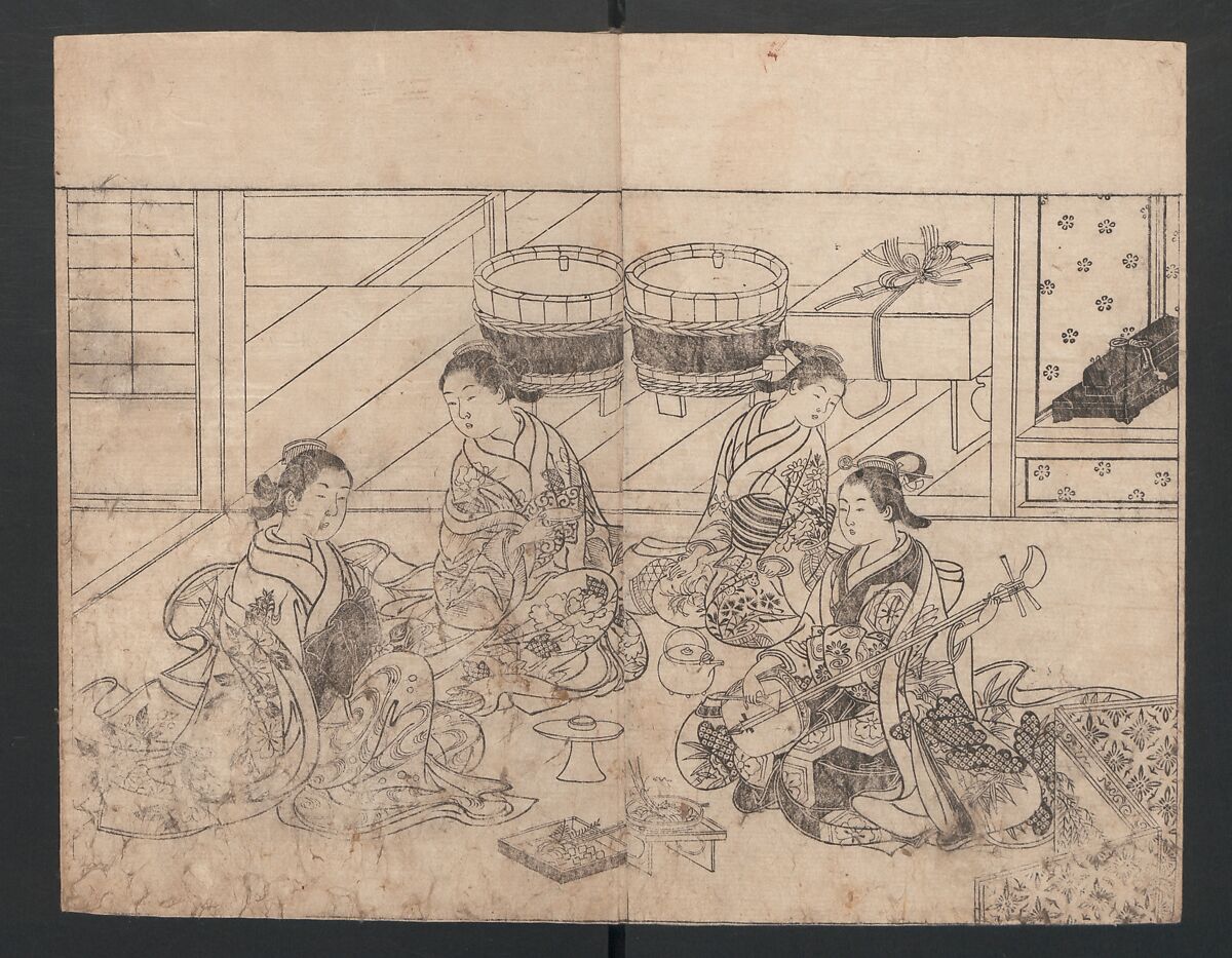 The Mrawing manual: The Evergreens (Ehon Tokiwagusa) 絵本常盤草, Nishikawa Sukenobu 西川祐信 (Japanese, 1671–1750), One volume, black and white, twenty-five double-page sheets; ink on paper, Japan