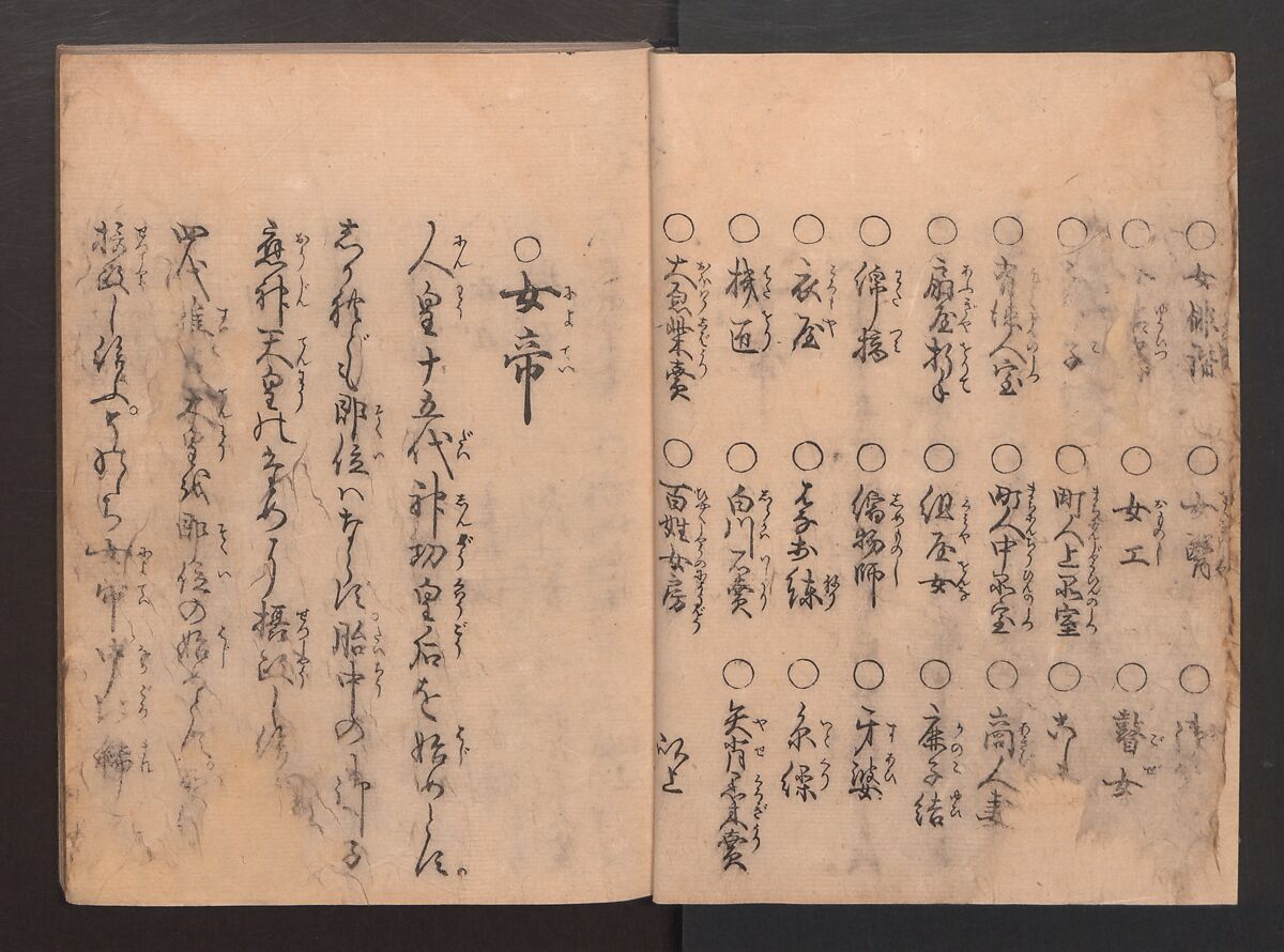 One Hundred Women Classified According to Their Rank (Hyakunin joro shinasadame) 百人女郎品定, Nishikawa Sukenobu 西川祐信 (Japanese, 1671–1750), Vol. I: 9 double and 2 single page illustrations; vol. II: 15 double, 1 single page illustrations; ink on paper, Japan