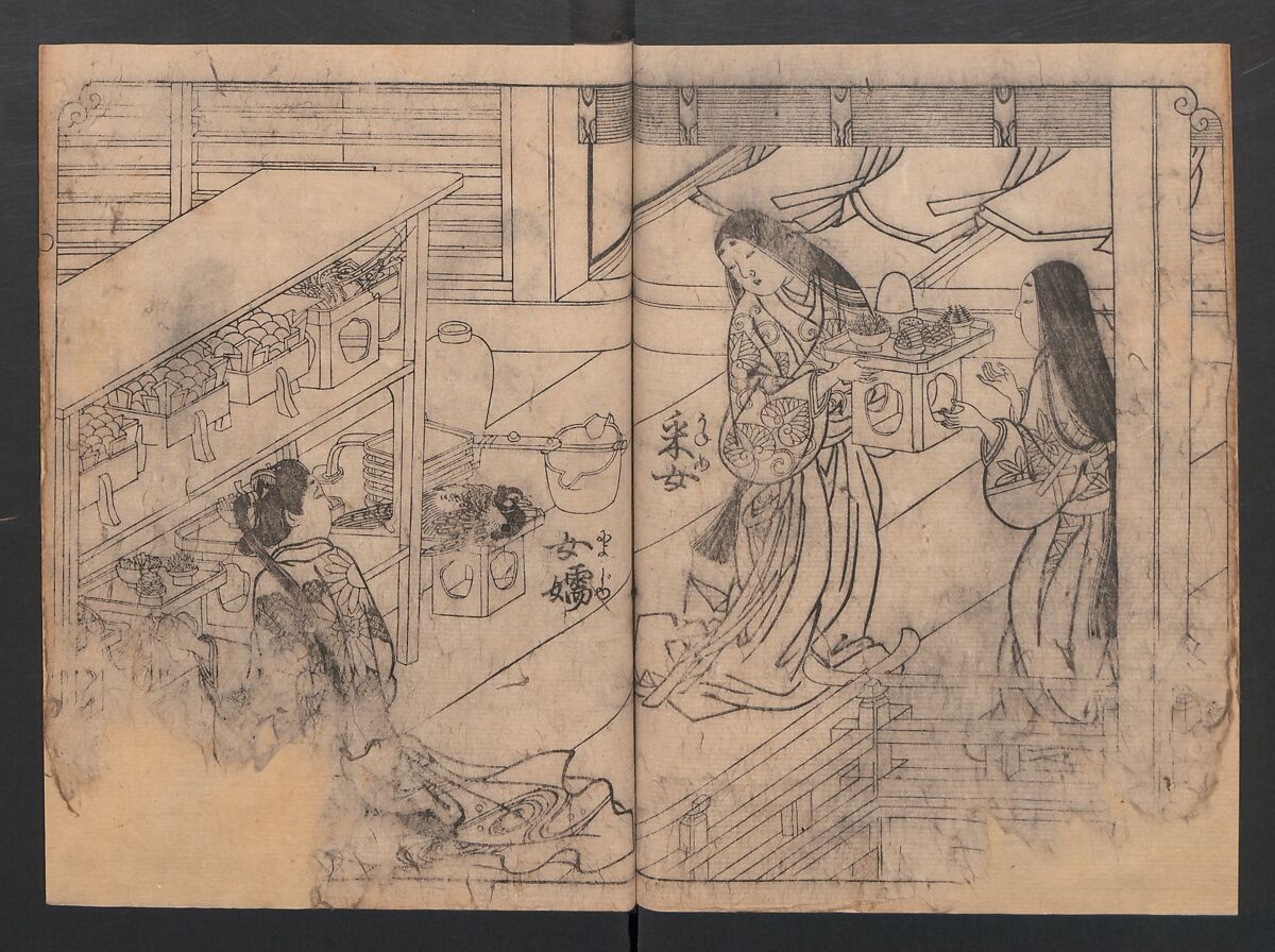 One Hundred Women Classified According to Their Rank (Hyakunin joro shinasadame) 百人女郎品定, Nishikawa Sukenobu 西川祐信 (Japanese, 1671–1750), Vol. I: 9 double and 2 single page illustrations; vol. II: 15 double, 1 single page illustrations; ink on paper, Japan