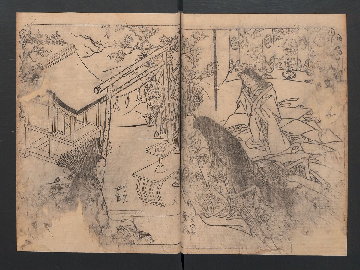 One Hundred Women Classified According to Their Rank (Hyakunin joro shinasadame) 百人女郎品定, Nishikawa Sukenobu 西川祐信 (Japanese, 1671–1750), Vol. I: 9 double and 2 single page illustrations; vol. II: 15 double, 1 single page illustrations; ink on paper, Japan