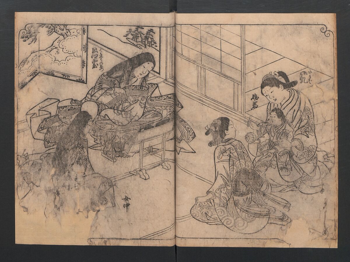 One Hundred Women Classified According to Their Rank (Hyakunin joro shinasadame) 百人女郎品定, Nishikawa Sukenobu 西川祐信 (Japanese, 1671–1750), Vol. I: 9 double and 2 single page illustrations; vol. II: 15 double, 1 single page illustrations; ink on paper, Japan