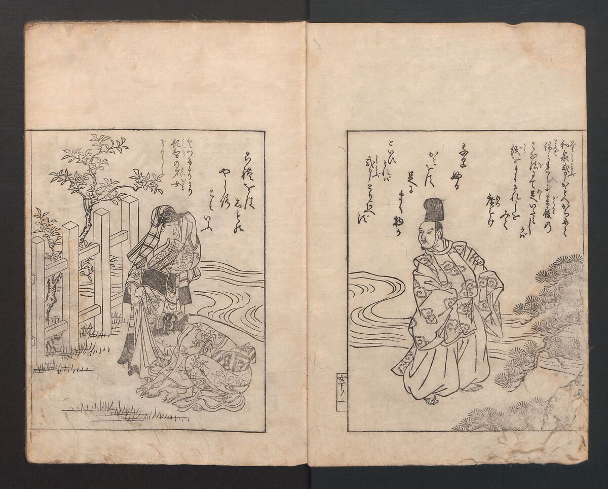 Picture Book: Camellia (Ehon Himetsubaki) 絵本女貞木, Nishikawa Sukenobu 西川祐信 (Japanese, 1671–1750), Bound book of monochrome woodblock prints; ink on paper, Japan
