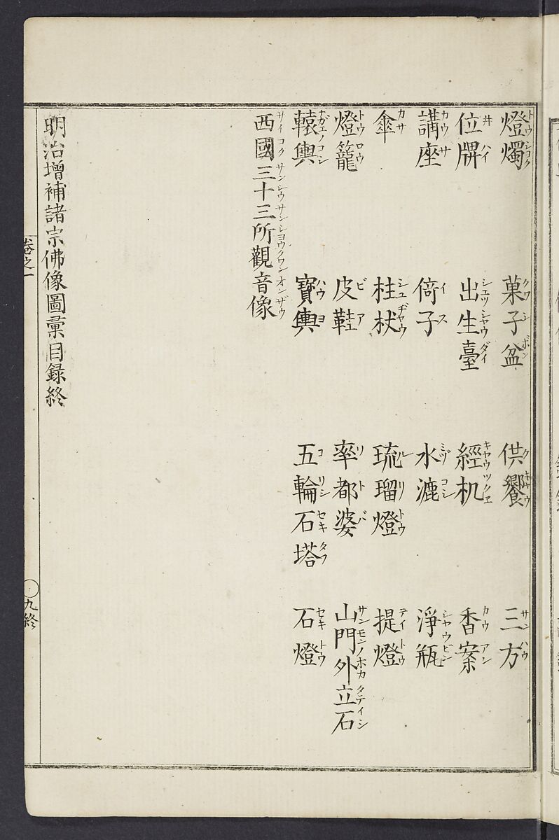 Buddhist Figures and Their Attributes [Meiji edition] (Meiji zōho shoshū butsuzō zui)  明治増補諸宗佛像図彙, Kino Shūshin 紀秀信 (Japanese, active 1783), Ink on paper, Japan