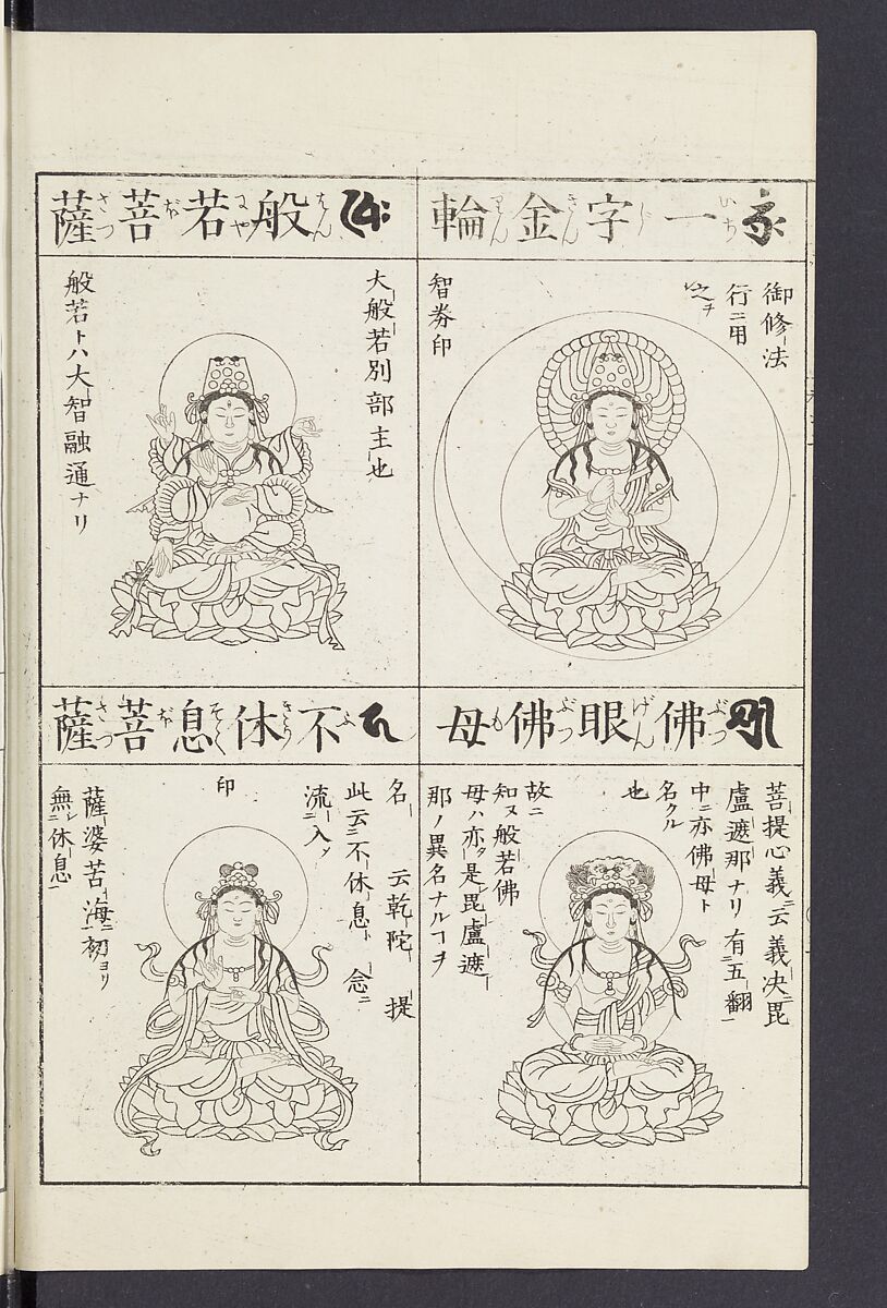 Buddhist Figures and Their Attributes [Meiji edition] (Meiji zōho shoshū butsuzō zui)  明治増補諸宗佛像図彙, Kino Shūshin 紀秀信 (Japanese, active 1783), Ink on paper, Japan
