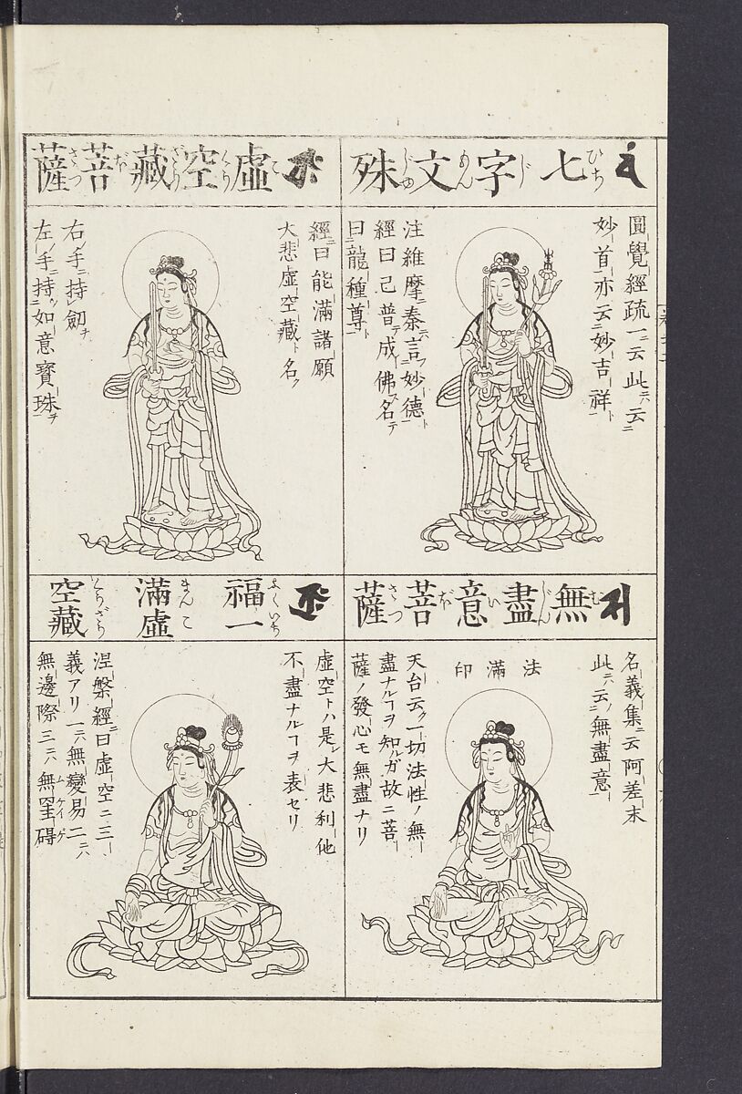 Buddhist Figures and Their Attributes [Meiji edition] (Meiji zōho shoshū butsuzō zui)  明治増補諸宗佛像図彙, Kino Shūshin 紀秀信 (Japanese, active 1783), Ink on paper, Japan