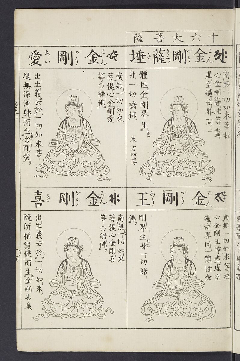 Buddhist Figures and Their Attributes [Meiji edition] (Meiji zōho shoshū butsuzō zui)  明治増補諸宗佛像図彙, Kino Shūshin 紀秀信 (Japanese, active 1783), Ink on paper, Japan