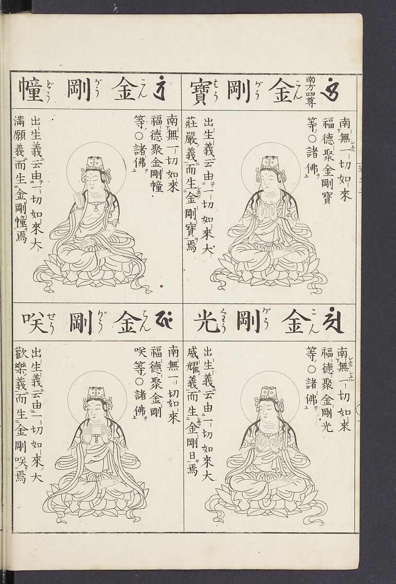 Buddhist Figures and Their Attributes [Meiji edition] (Meiji zōho shoshū butsuzō zui)  明治増補諸宗佛像図彙, Kino Shūshin 紀秀信 (Japanese, active 1783), Ink on paper, Japan