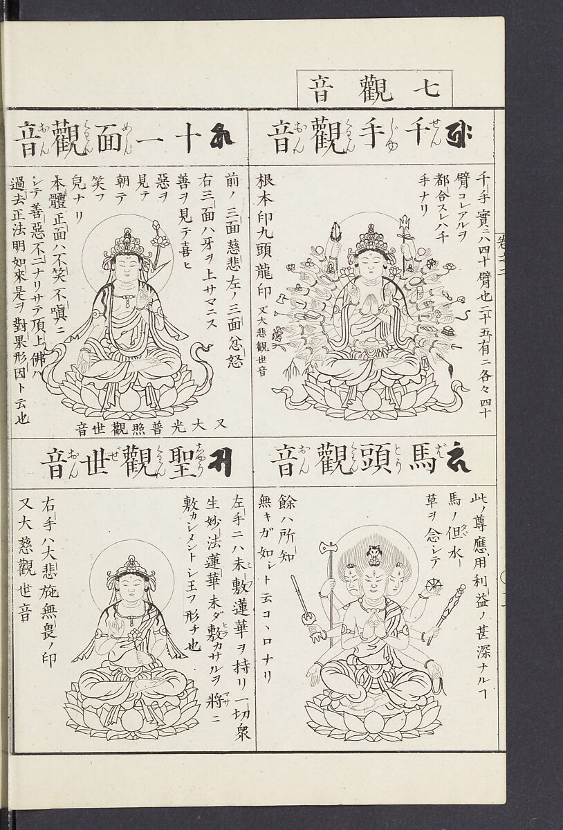 Buddhist Figures and Their Attributes [Meiji edition] (Meiji zōho shoshū butsuzō zui)  明治増補諸宗佛像図彙, Kino Shūshin 紀秀信 (Japanese, active 1783), Ink on paper, Japan