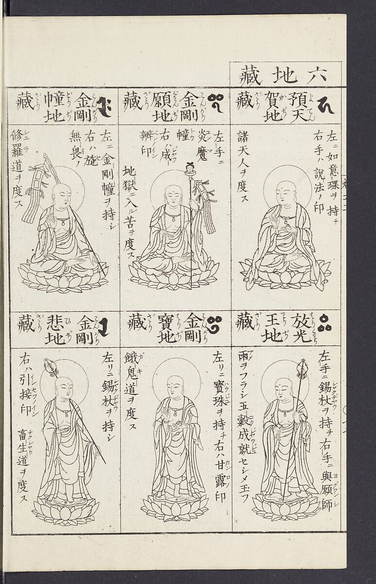 Buddhist Figures and Their Attributes [Meiji edition] (Meiji zōho shoshū butsuzō zui)  明治増補諸宗佛像図彙, Kino Shūshin 紀秀信 (Japanese, active 1783), Ink on paper, Japan