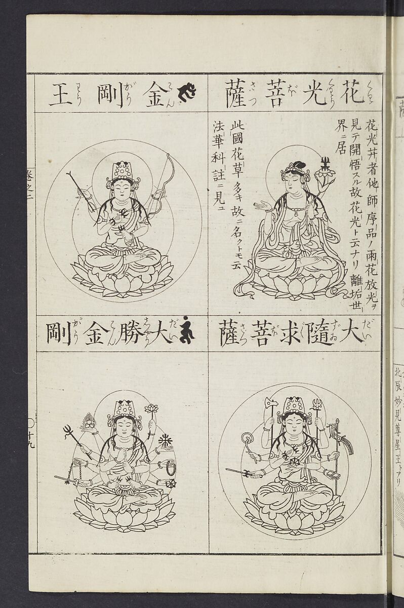 Buddhist Figures and Their Attributes [Meiji edition] (Meiji zōho shoshū butsuzō zui)  明治増補諸宗佛像図彙, Kino Shūshin 紀秀信 (Japanese, active 1783), Ink on paper, Japan