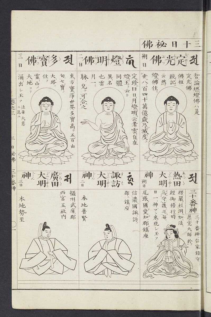 Buddhist Figures and Their Attributes [Meiji edition] (Meiji zōho shoshū butsuzō zui)  明治増補諸宗佛像図彙, Kino Shūshin 紀秀信 (Japanese, active 1783), Ink on paper, Japan