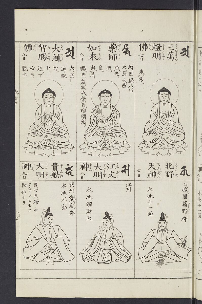 Buddhist Figures and Their Attributes [Meiji edition] (Meiji zōho shoshū butsuzō zui)  明治増補諸宗佛像図彙, Kino Shūshin 紀秀信 (Japanese, active 1783), Ink on paper, Japan