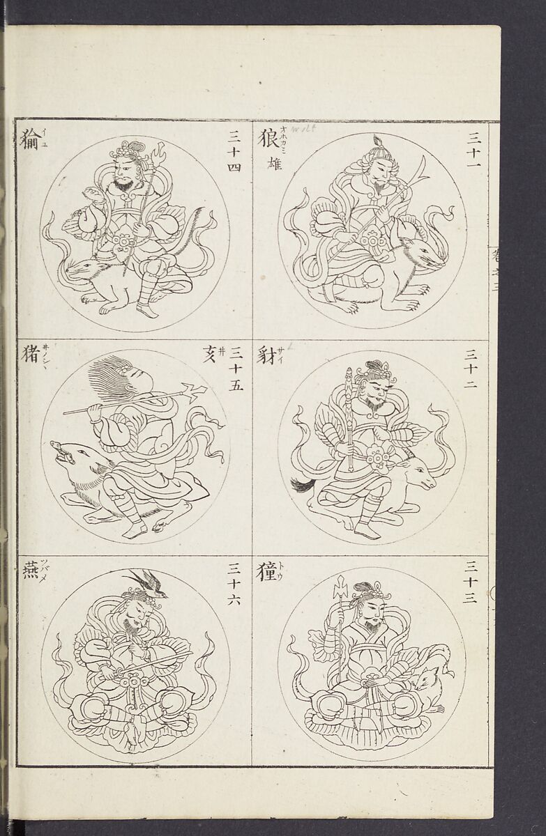Buddhist Figures and Their Attributes [Meiji edition] (Meiji zōho shoshū butsuzō zui)  明治増補諸宗佛像図彙, Kino Shūshin 紀秀信 (Japanese, active 1783), Ink on paper, Japan