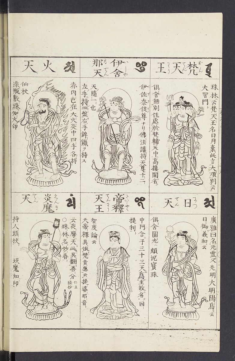 Buddhist Figures and Their Attributes [Meiji edition] (Meiji zōho shoshū butsuzō zui)  明治増補諸宗佛像図彙, Kino Shūshin 紀秀信 (Japanese, active 1783), Ink on paper, Japan