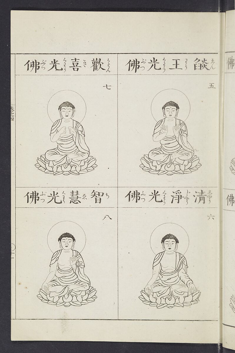 Buddhist Figures and Their Attributes [Meiji edition] (Meiji zōho shoshū butsuzō zui)  明治増補諸宗佛像図彙, Kino Shūshin 紀秀信 (Japanese, active 1783), Ink on paper, Japan