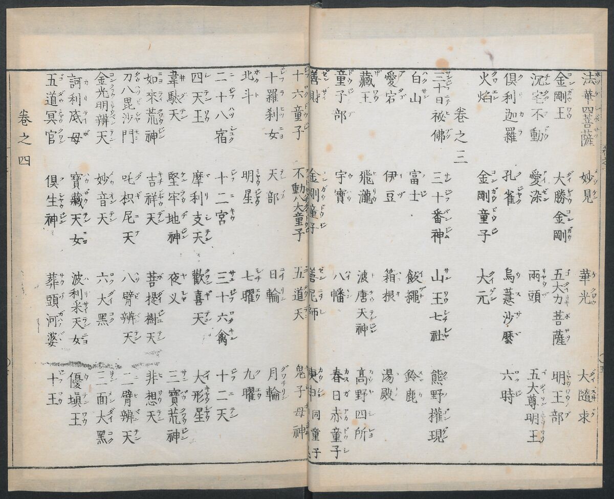 Buddhist Figures and Their Attributes (Zōho shoshū Butsuzō zui) 増補諸宗 佛像図彙, Kino Shūshin 紀秀信 (Japanese, active 1783), Set of five volumes; ink on paper, Japan