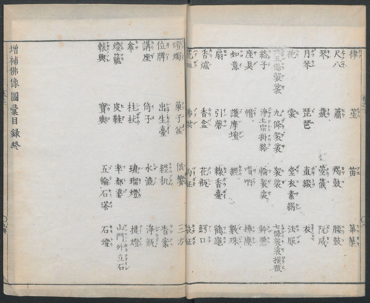 Buddhist Figures and Their Attributes (Zōho shoshū Butsuzō zui) 増補諸宗 佛像図彙, Kino Shūshin 紀秀信 (Japanese, active 1783), Set of five volumes; ink on paper, Japan