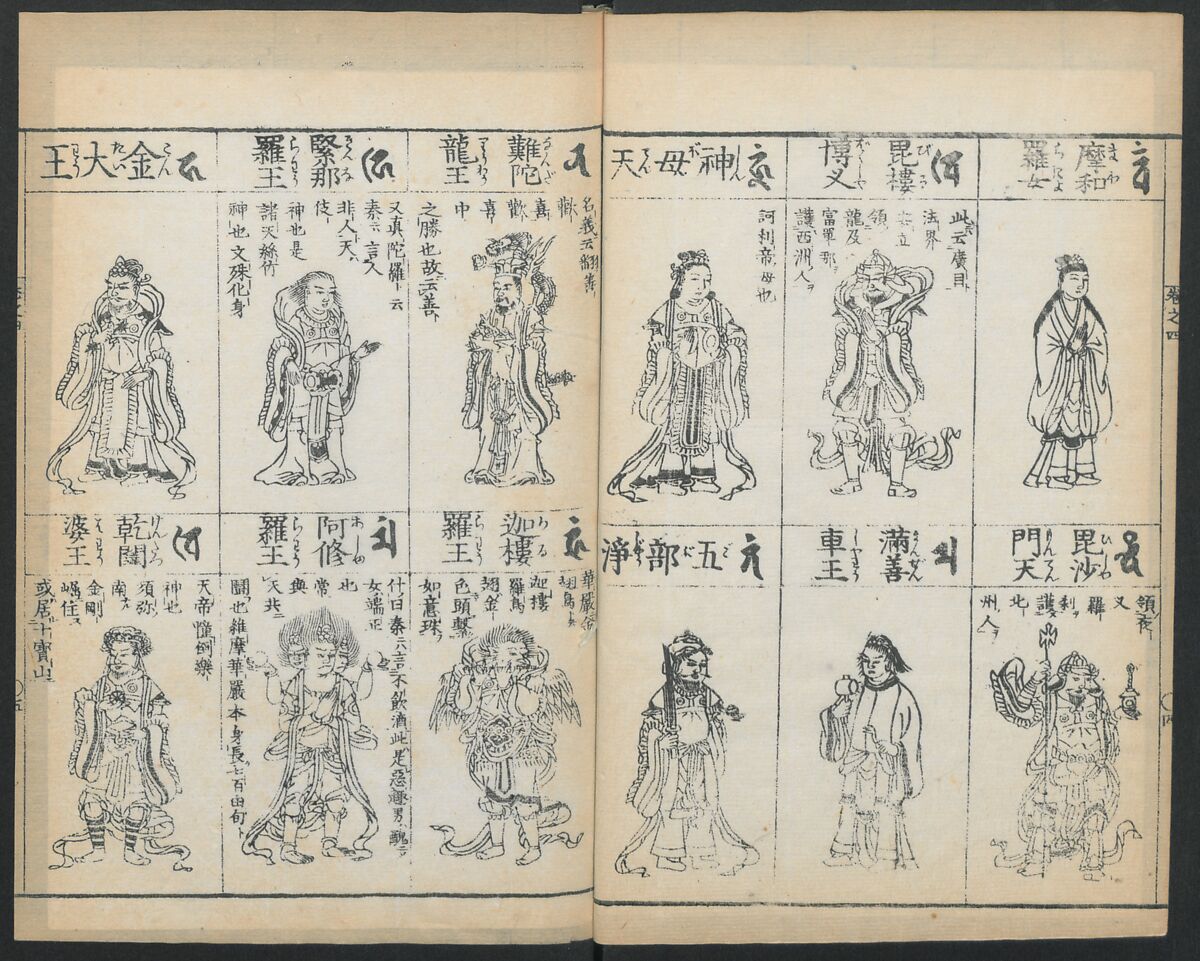 Buddhist Figures and Their Attributes (Zōho shoshū Butsuzō zui) 増補諸宗 佛像図彙, Kino Shūshin 紀秀信 (Japanese, active 1783), Set of five volumes; ink on paper, Japan