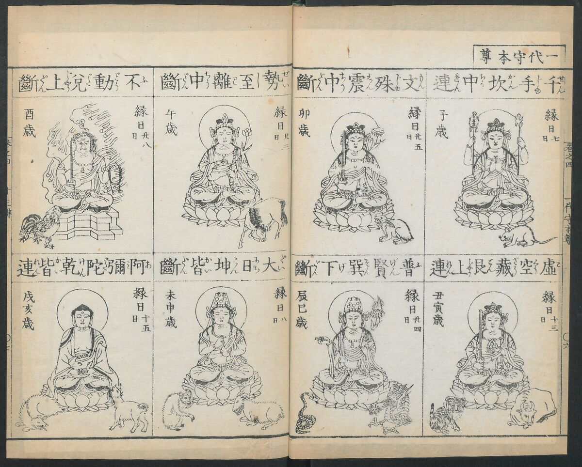 Buddhist Figures and Their Attributes (Zōho shoshū Butsuzō zui) 増補諸宗 佛像図彙, Kino Shūshin 紀秀信 (Japanese, active 1783), Set of five volumes; ink on paper, Japan